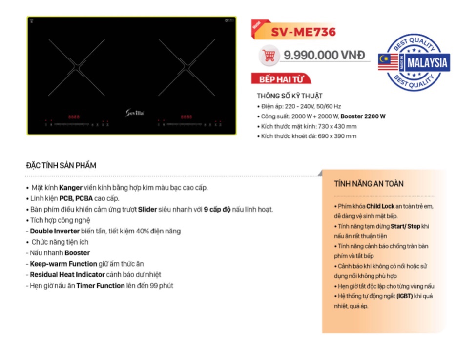 Bếp từ đôi Sevilla SV-ME736